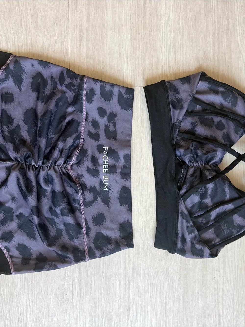 Pcheebum Purple Leopard Women's Sports Bra Top & Short Set - workout